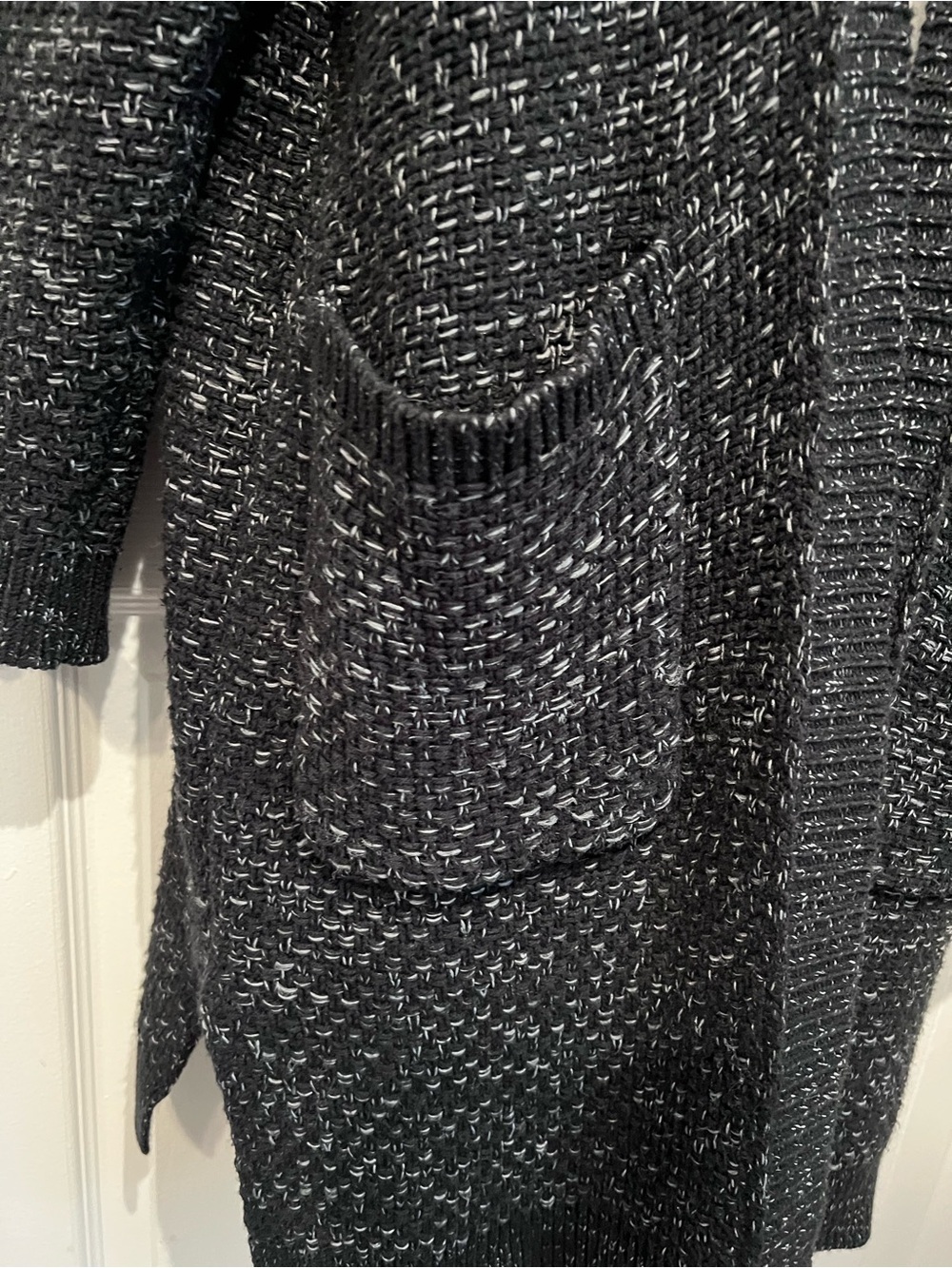 Roots Snowy Fox Black/White Flecks Open Front Cotton Blend Cardigan Size M - Picture 5 of 12